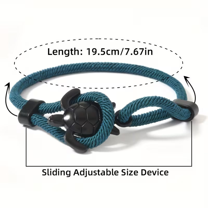 Pulseira Náutica Ajustável com Tartaruga Marinha – Cordão de Nylon | Mar e Vida