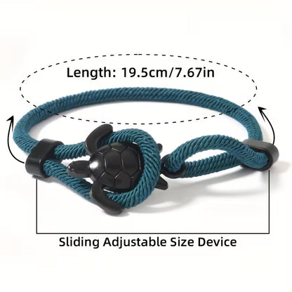 Pulseira Náutica Ajustável com Tartaruga Marinha – Cordão de Nylon | Mar e Vida