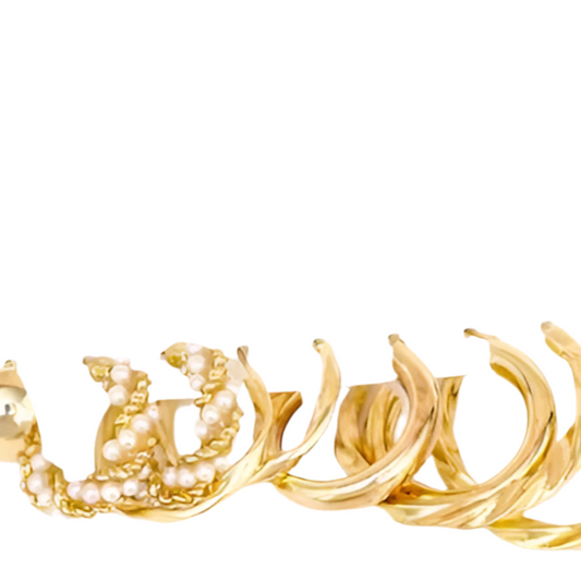 Conjunto de Argolas em Fantasia, 5 Pares (Ouro)
