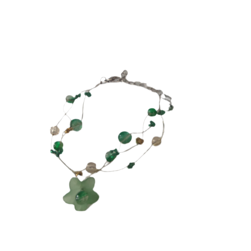 Pulseira de Senhora em Prata do Tibet Pedras Verdes