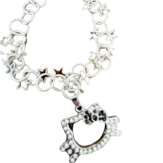 Pulseira de Criança em Prata, Hello Kitty Preto