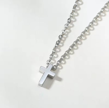 Colar de Criança em Aço Inoxidável com Pingente Cruz, Prata
