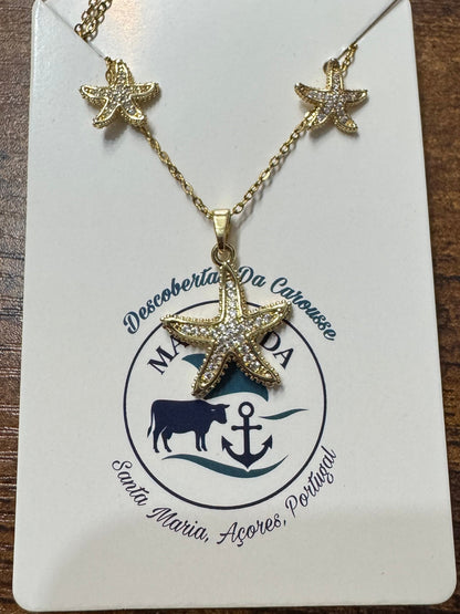Conjunto Starfish Pavé em Aço 316L – O Brilho do Oceano no Seu Look