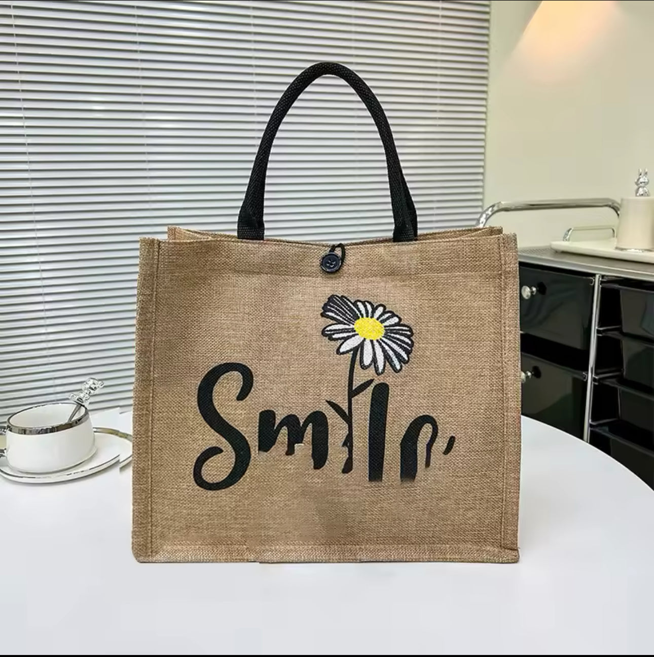 Mala de Ombro em Lona Pintado à Mão, Smile