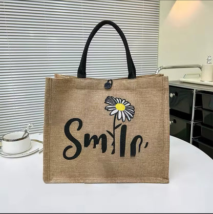 Mala de Ombro em Lona Pintado à Mão, Smile