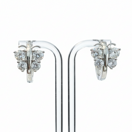 Argolas Pequenas em Ouro Branco Laminado 10k com Zircões, Borboleta