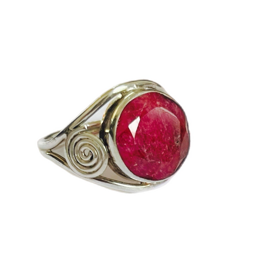 Anel de Prata 925 com Pedra Natural Coral T=7.75