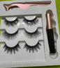 Kit de 3 Pares de Cílios Postiços Reutilizáveis com Eyeliner Adesivo e Pinça Aplicadora