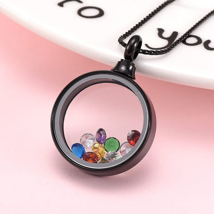 Colar de Senhora em Aço Inoxidável com Medalhão Relicário que contém pequenas pedras coloridas