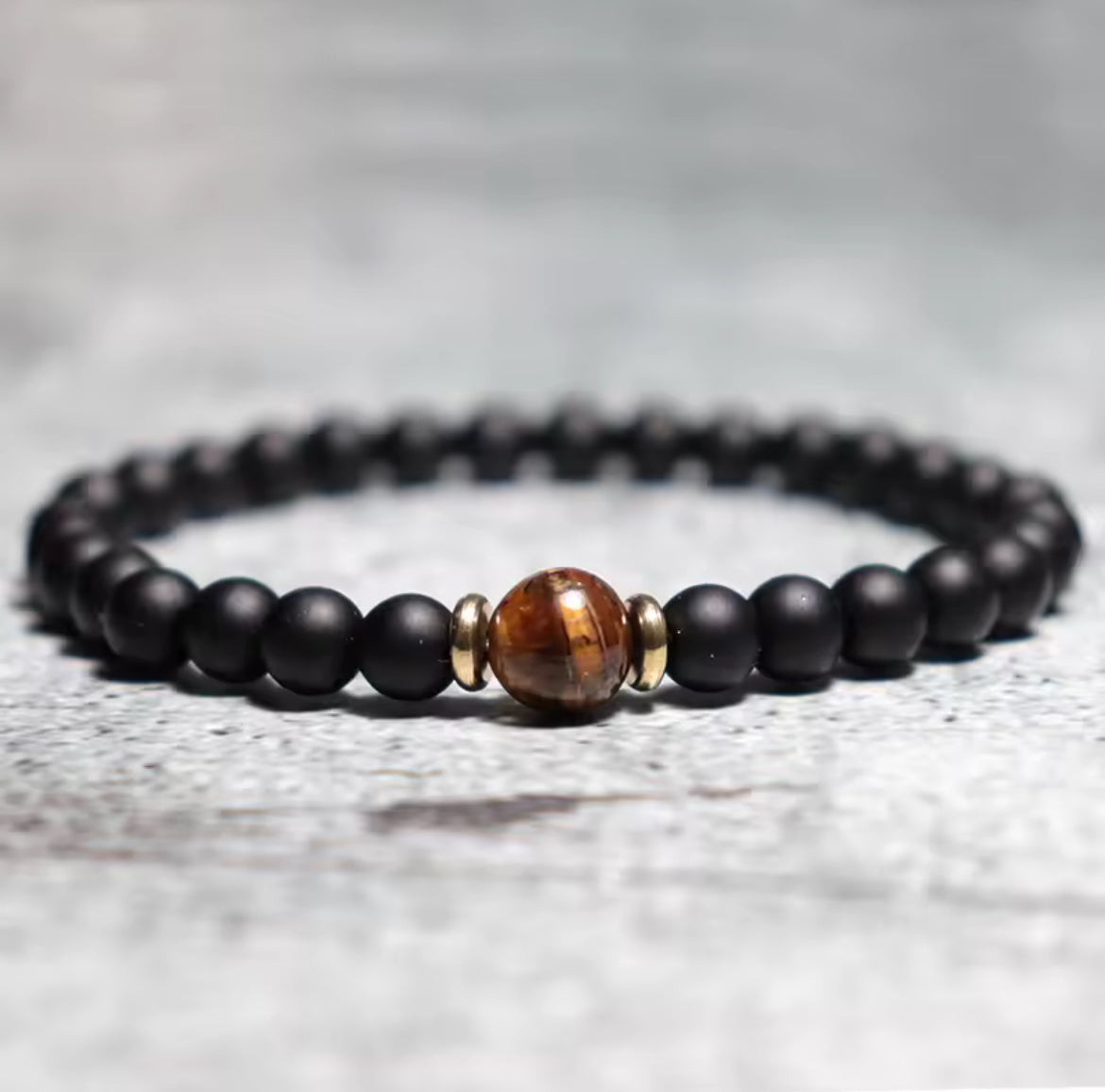 Pulseira de Homem com Pedras Onix e Olho de Tigre