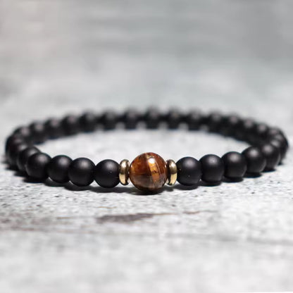 Pulseira "Foco & Proteção" – Ónix Mate e Olho de Tigre