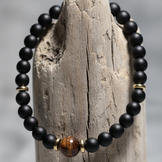 Pulseira "Foco & Proteção" – Ónix Mate e Olho de Tigre