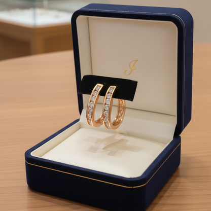 Argolas em Ouro Laminado Rosa 18K com Cristais