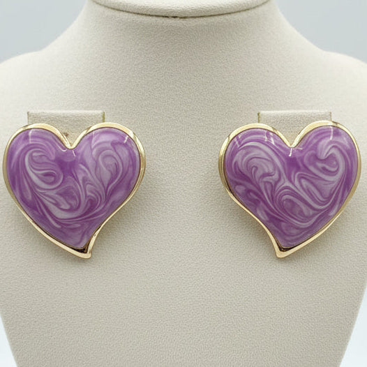 Brincos Heart Marble – Esmaltado Roxo e Dourado