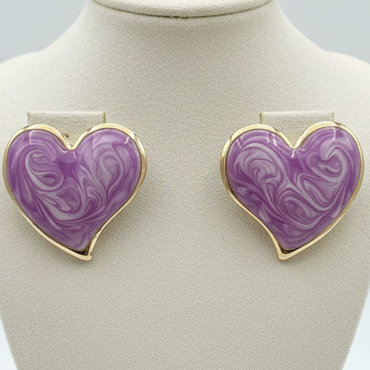 Brincos Heart Marble – Esmaltado Roxo e Dourado