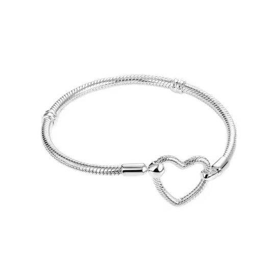Pulseira de Contas em Prata 925, Coração