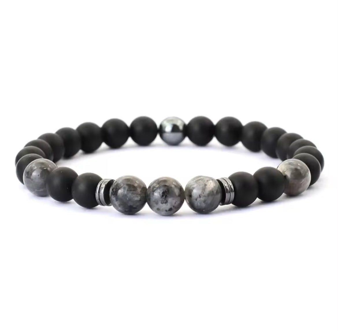 Pulseira de Homem com Pedra Hematite, Ónix e Flash Preta