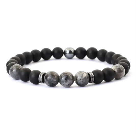 Pulseira de Homem com Pedra Hematite, Ónix e Flash Preta