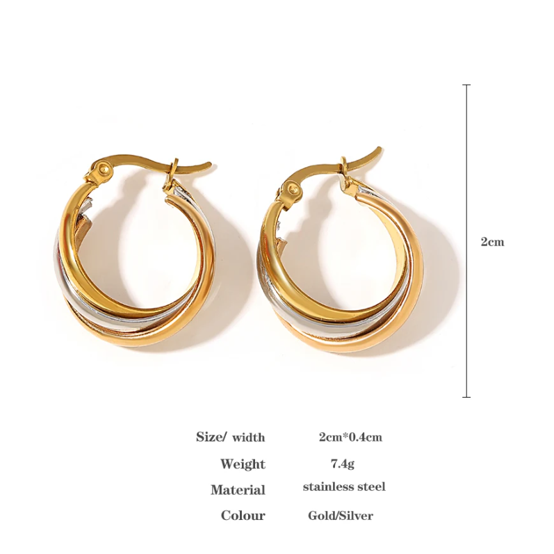 Argolas Tricolores Hipoalergénicas – Elegância Sem Esforço