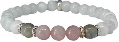 Pulseira de Senhora com Pedra da Lua Labradorita e Quartzo Rosa