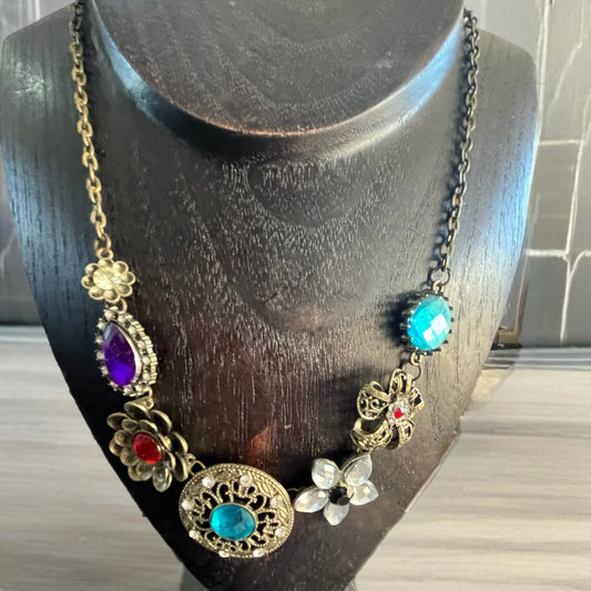 Colar de Senhora, Vintage com Flores de Cristais Estilo Europeu