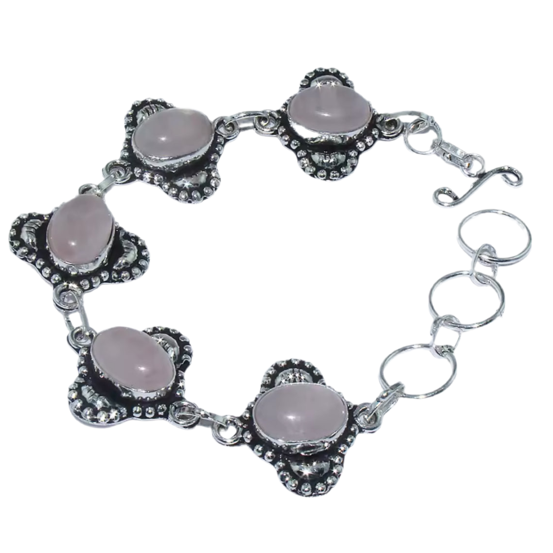 Pulseira de Senhora em Prata 925, Quartzo Rosa