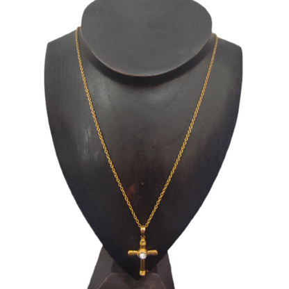 Colar de Senhora Laminado a Ouro 10K com Pendente de Cruz com Zicôrnia
