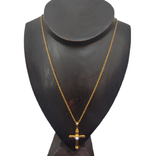 Colar de Senhora Laminado a Ouro 10K com Pendente de Cruz com Zicôrnia