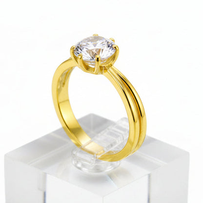 Anel Solitário Royal Gold – Aço 316L e Zircão Premium