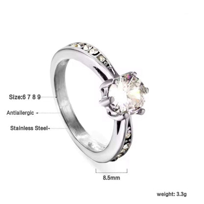 Anel Solitário Silver Sparkle – Elegância em Aço 316L