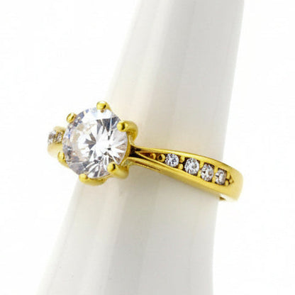 Anel Solitário Eternal Sparkle – Ouro & Zircónias em Aço Premium
