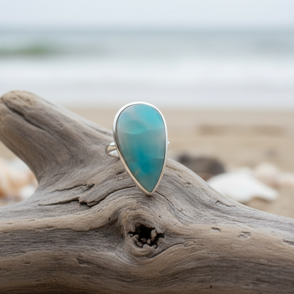 Anel de Senhora em Prata com Pedra Natural Larimar