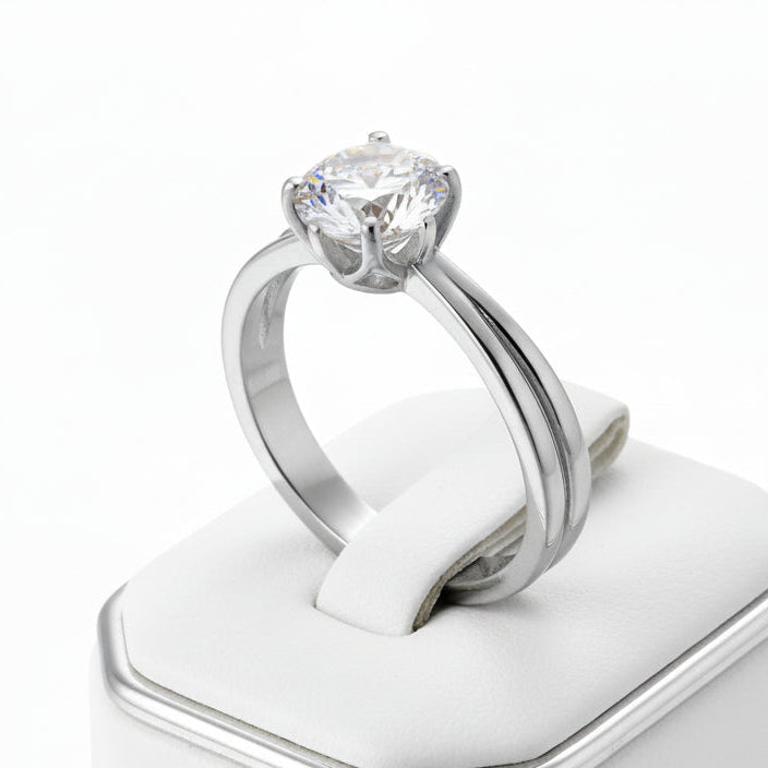 Anel Solitário Crystal Glow – Aço 316L & Zircão de 9mm