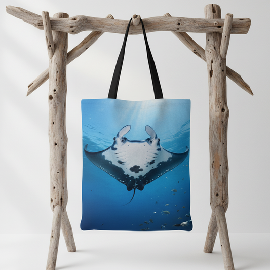 Tote Bag Manta Ray – Saco de Algodão Ecológico com Impressão Marinha