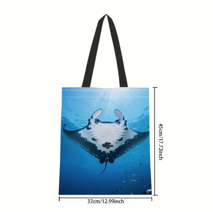 Tote Bag Manta Ray – Saco de Algodão Ecológico com Impressão Marinha