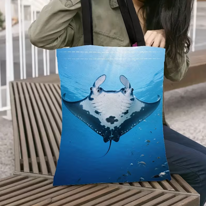 Tote Bag Manta Ray – Saco de Algodão Ecológico com Impressão Marinha