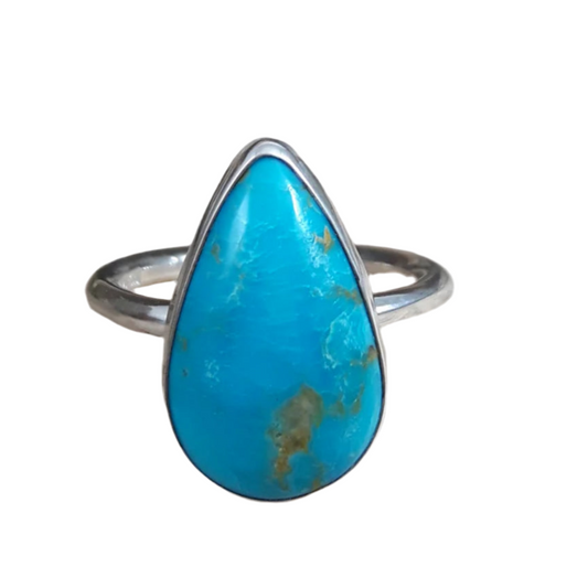 Anel de Senhora em Prata com Pedra Natural Calcita Azul