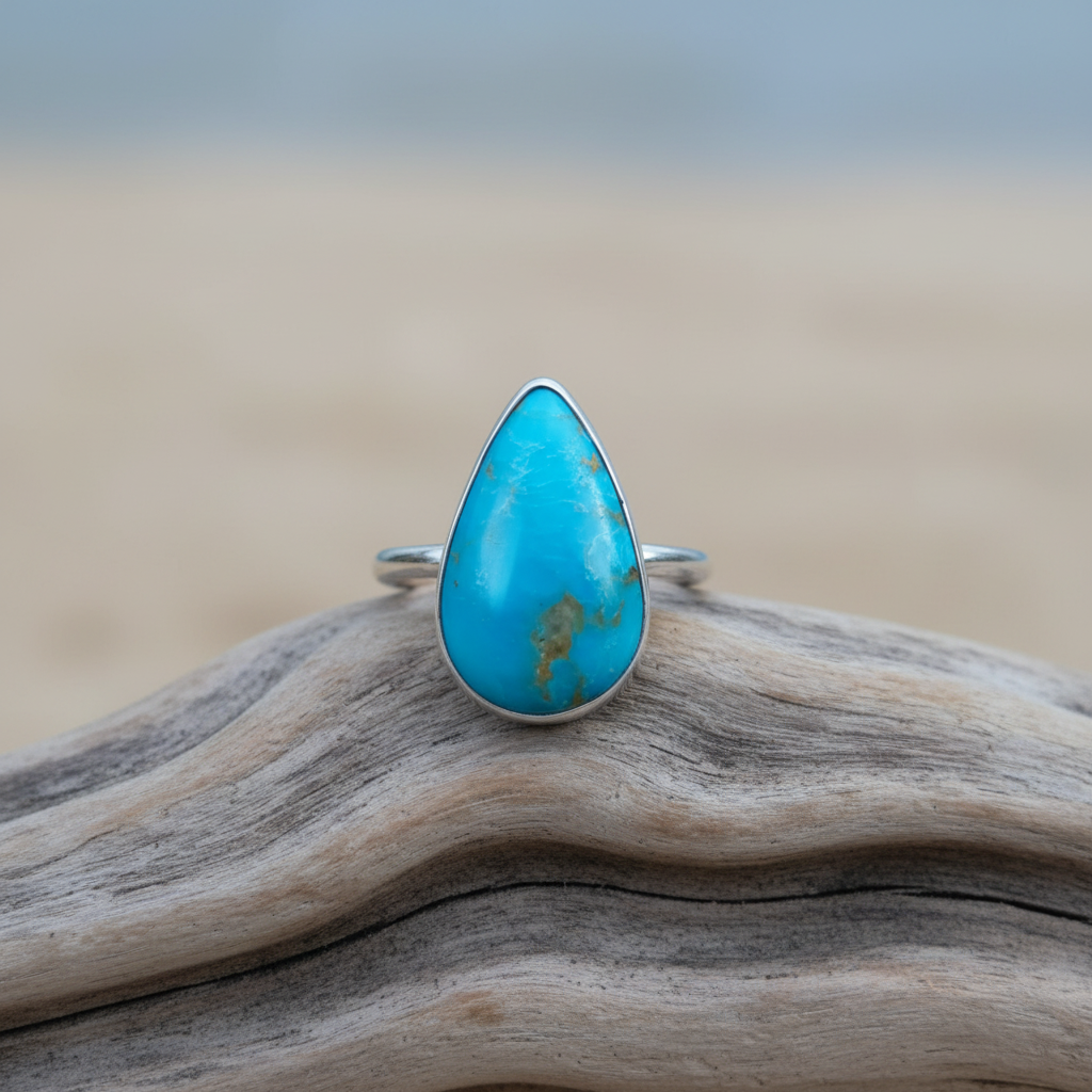 Bague pour Femme en Argent avec Pierre Naturelle Calcite Bleue