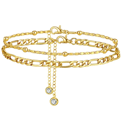 Conjunto de Tornozeleiras em Aço 18K Gold – Resistência e Conforto Hipoalergénico