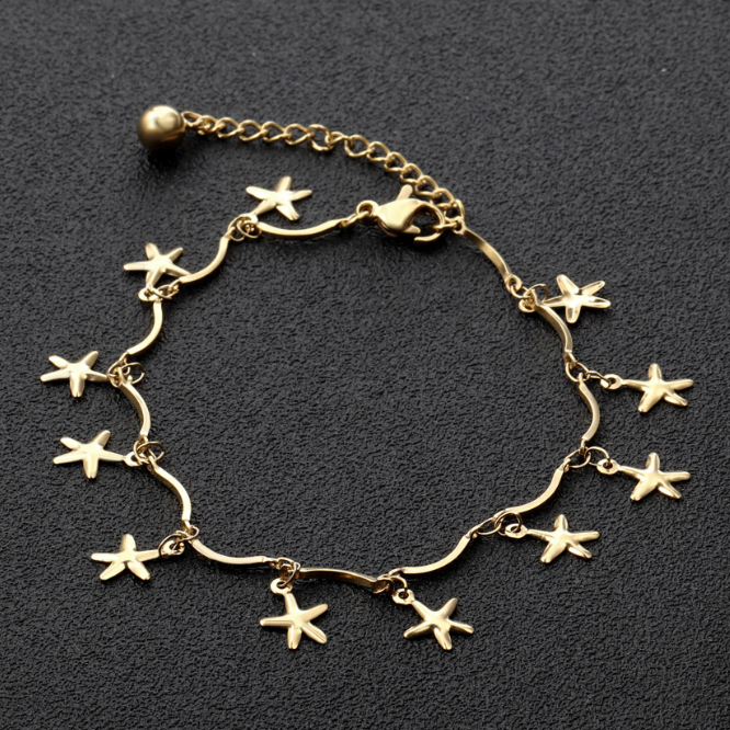 Pulseira de Senhora para Tornozelo em Aço Inoxidável, Estrelas Douradas
