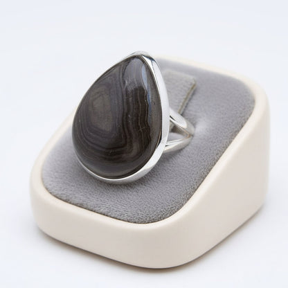 Bague en argent avec pierre naturelle psilomelane T:8