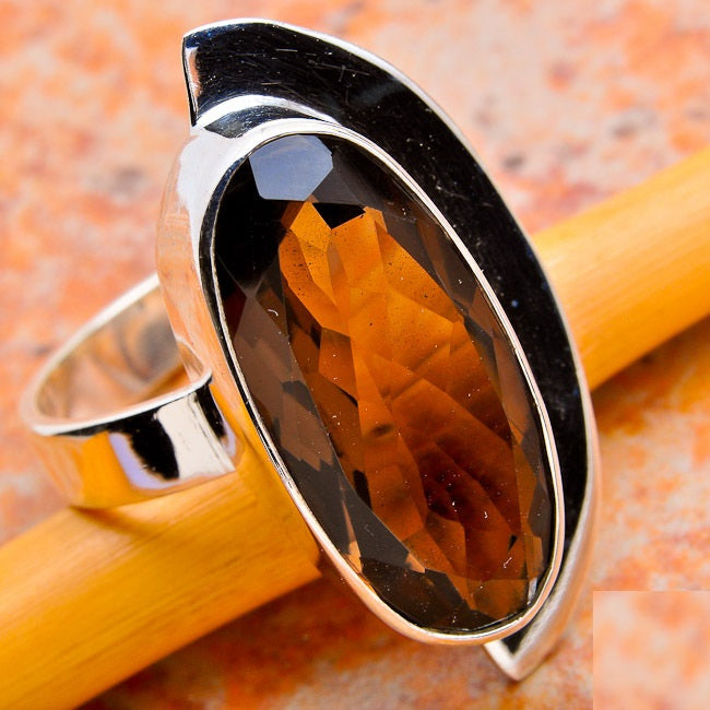 Anel de Prata com Pedra Natural Quartzo Fumê T:10