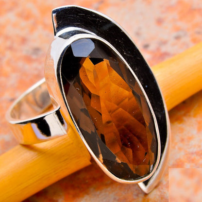 Anel de Prata com Pedra Natural Quartzo Fumê T:10
