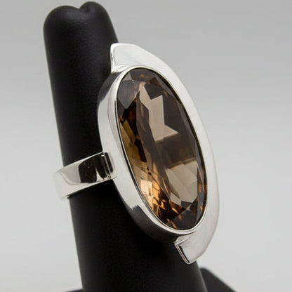 Bague en argent avec pierre naturelle Quartz Fumé T:10