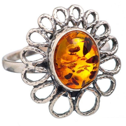 Bague en argent 925 avec pierre ambre T:7