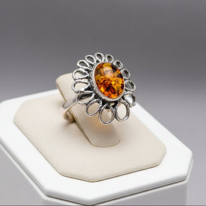 Bague en argent 925 avec pierre ambre T:7