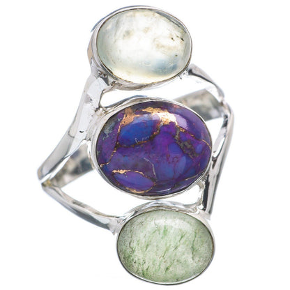 Bague en argent avec pierre naturelle turquoise et cuivre T:8,75