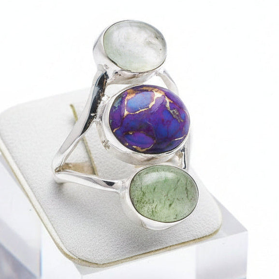Bague en argent avec pierre naturelle turquoise et cuivre T:8,75