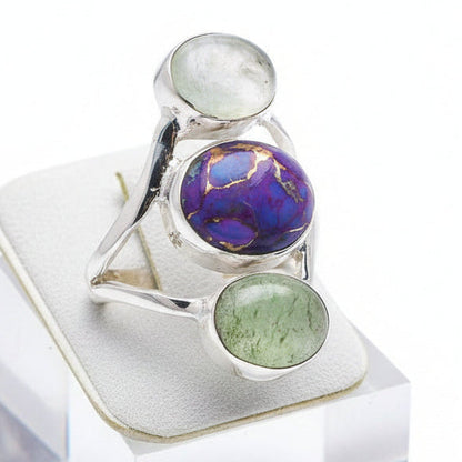 Bague en argent avec pierre naturelle turquoise et cuivre T:8,75