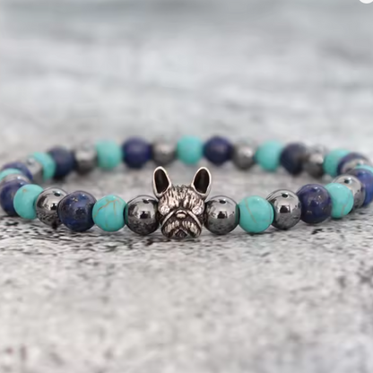 Pulseira de Homem Buldogue Francês com Pedras Verdadeiras